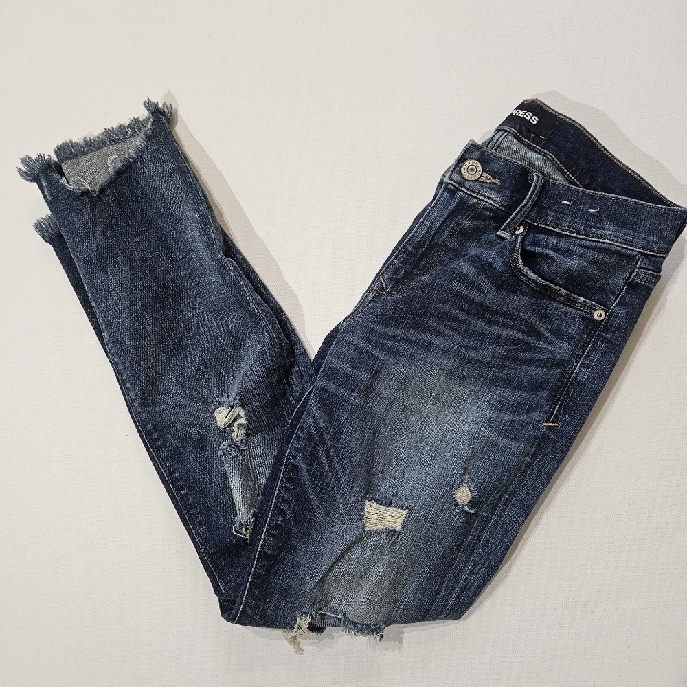Express Distressed Jeans Womens Size 4 Regular‎ Skinny Raw Ankle
